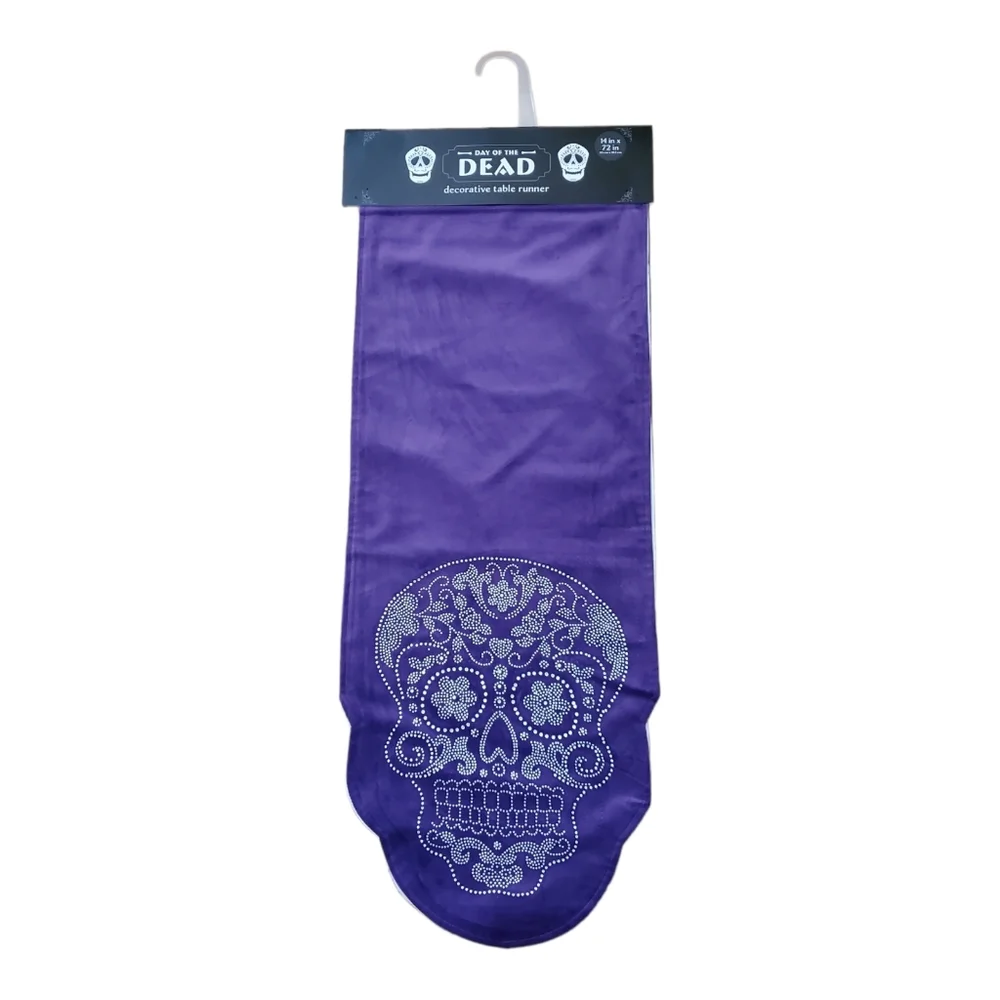 New Goth Purple Velvet Rhinestone Skull Table‎ Runner 14